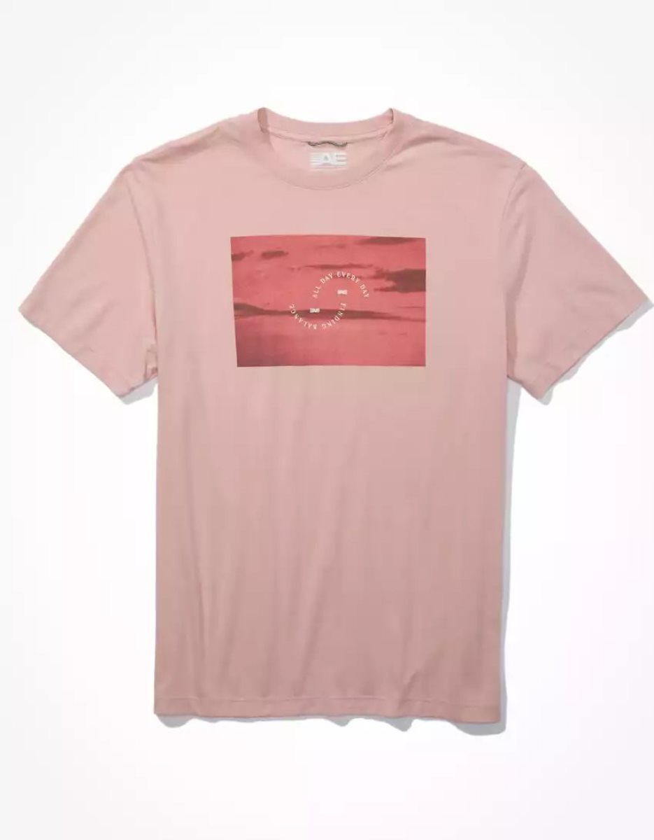 T Shirts American Eagle AE 24/7 Good Vibes Photoreal Graphique Rose Homme | BBX-40083844